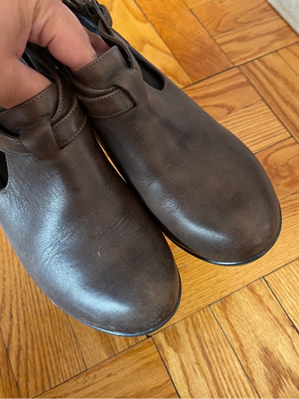 Dansko Brown Leather Wedge Mary Jane Clog - Picture 2 of 6